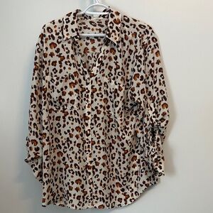Maurices Leopard Print Button-Up Blouse - Cream, Brown, Tan